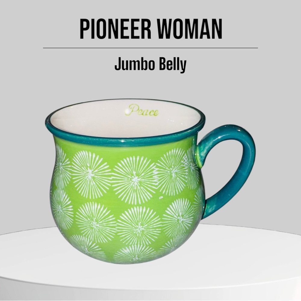 Pioneer Woman PEACE Jumbo Belly Green  Starburst Mug Stoneware NWT